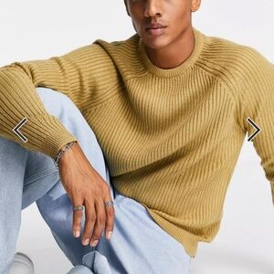 ASOS Tan Knit Rib Crew Neck Sweater